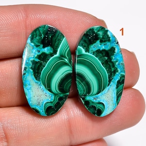 Paire de chrysocolles naturelles et malachite Paire de chrysocolles en malachite et cabochons en vrac Paire de chrysocolles malachites pour faire des boucles d'oreilles