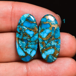 Paire de pierres précieuses turquoises bleues naturelles polies Paire de cristaux turquoise pour la fabrication de boucles d'oreilles