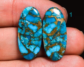 Natural Blue Copper Turquoise Pair High Polished Blue Turquoise Gemstone Pair Turquoise Crystal For Making Earring