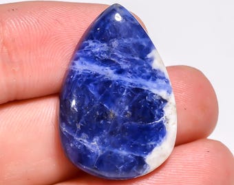 Natural Sodalite Gemstone Blue Sodalite Cabochon, Loose Gemstone 28X19X6 mm 22 Carat Top Grade Sodalite Pear Shape Jewelry Making Stone