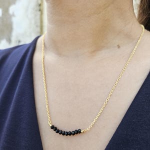 Black Crystal Necklace, Dainty Beaded Black Stone Necklace, Brass Chain Necklace, Beautiful Handmade Chain Necklace For Women