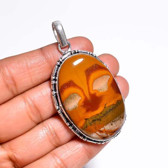 Natural Noreena Jasper Pendant, Sterling Silver Pendant Necklace, Rare Noreena Jasper Gemstone, 2.3" 19 gms. 41X27 mm Pendant For Her