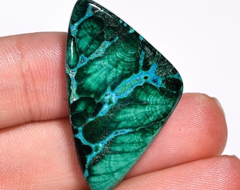 Natural Chrysocolla Malachite Cabochon Loose Gemstone Fancy Shape Malachite Chrysocolla Crystal Stone 35X19X3 mm 32Crt Malachite Chrysocolla