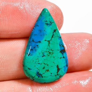 Cabochon en cristal de chrysocolle australienne naturelle en forme de poire 25X15X4 mm Pierre de chrysocolle australienne 14 carats