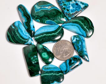 Natural Chrysocolla Malachite Lot Mix Shape Malachite Chrysocolla Gemstone Lot 11 Pieces Lot 25X13 44X27 mm Malachite Chrysocolla Stone