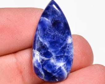 Natural Sodalite Gemstone Blue Sodalite Cabochon, Loose Gemstone 26X13X5 mm 15 Carat Top Grade Sodalite Pear Shape Jewelry Making Stone