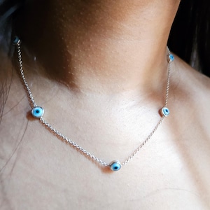 Evil Eye Necklace, 925 Sterling Silver Jewelry Evil Eye Chain Necklace Lucky Evil Eye Necklace Gift For Her Personalized Jewelry