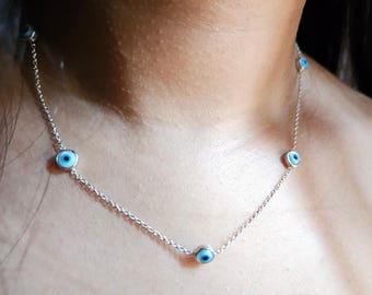 Collar de mal de ojo, joyería de plata de ley 925, collar de cadena de mal de ojo, collar de mal de ojo de la suerte, regalo para ella, joyería personalizada