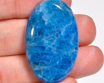 Apatita azul neon natural, cristal de apatita oval, pedra preciosa solta, 35 x 22 x 7 mm, apatita de 60 quilates para fazer joias, presente para ela