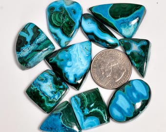 Natural Chrysocolla Malachite Lot Mix Shape Malachite Chrysocolla Gemstone Lot 10 Pieces Lot 21X19 31X21 mm Malachite Chrysocolla Stone