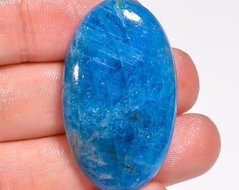 Natürlicher Neon Blauer Apatit, ovale Form Apatit Kristall, loser Edelstein, 37X22X6 mm 51 Karat Apatit für die Herstellung von Schmuck Geschenk für Sie