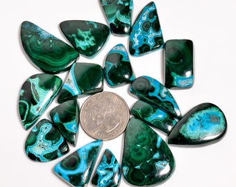 Natural Chrysocolla Malachite Lot Mix Shape Malachite Chrysocolla Gemstone Lot 16 Pieces Lot 18X13 35X25 mm Malachite Chrysocolla Stone