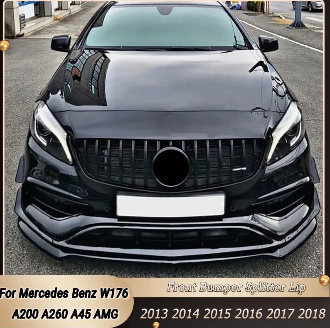 Front Lip Spoiler Splitter Protecter for Mercedes Benz A Class W176 A200  A260 A45 AMG 2013-2018 