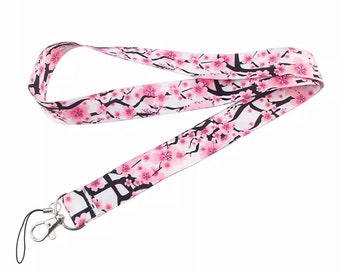 Cherry blossom lanyard - Sakura lanyard - Pink lanyard -Flower lanyard