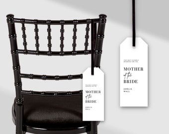 White Minimalist Wedding Reserved Seating Tag,  Instant Downloadable Editable Tag Template.