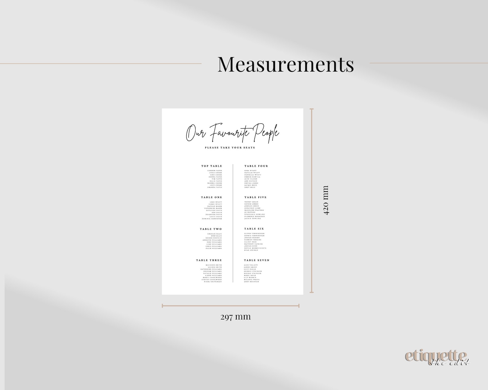 Our Favourite People White Seating Chart Template, Editable Seating