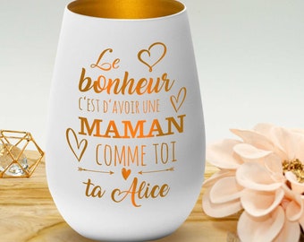 Photophore en verre - Cadeau personnalisé pour la fête des mères - cadeaux pour maman – Le bonheur c'est d'avoir une MAMAN comme toi -