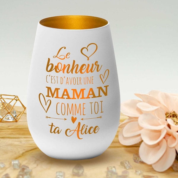 Photophore en verre - Cadeau personnalisé pour la fête des mères - cadeaux pour maman – Le bonheur c'est d'avoir une MAMAN comme toi -