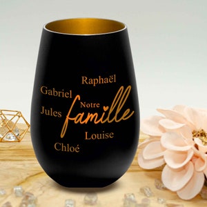Photophore en verre personnalisé Notre famille peut être personnalisé avec un nom de votre choix cadeau de famille personnalisé Noir-or