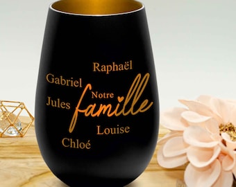 Photophore en verre personnalisé - Notre famille - peut être personnalisé avec un nom de votre choix - cadeau de famille personnalisé -