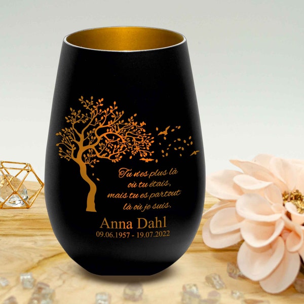 Personalized glass lantern - mourning light memorial light grave light - mourning gift customizable, name and date of the deceased -