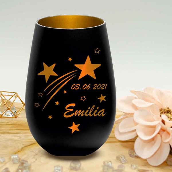 Photophore en verre personnalisé - Lanterne - parents en deuil - Cadeau commémoratif avec nom et date - Lumière - Enfants étoiles - deuil -