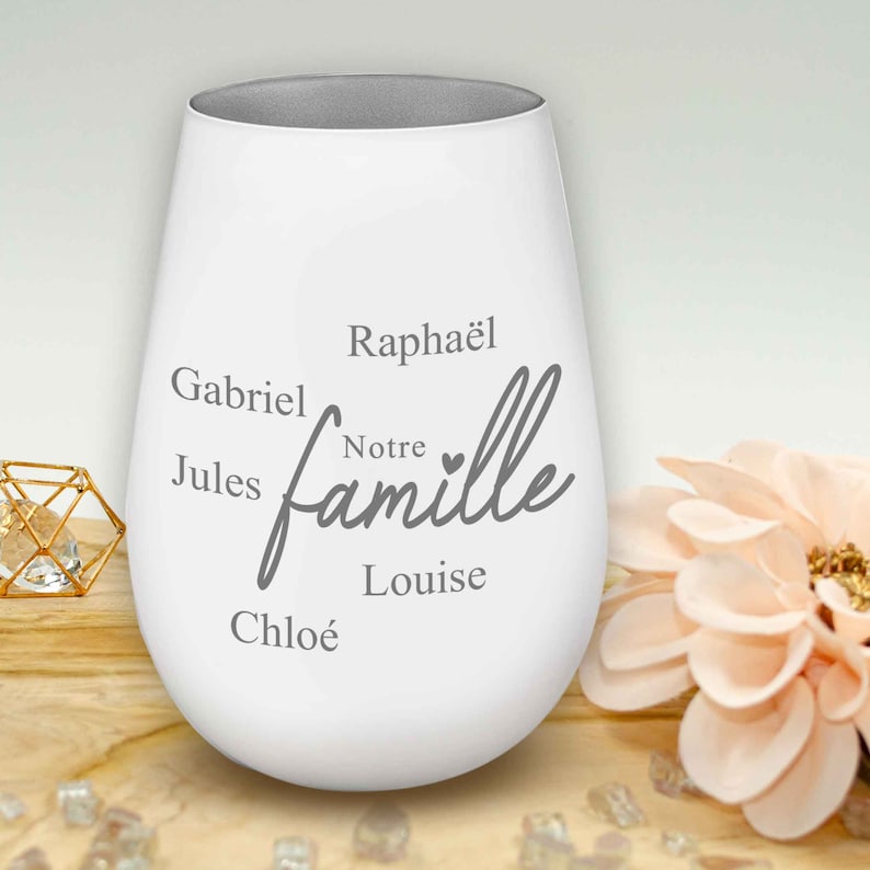 Photophore en verre personnalisé Notre famille peut être personnalisé avec un nom de votre choix cadeau de famille personnalisé Blanc-argent