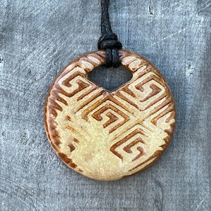 Brown Spiral Ceramic Pendant: Handmade Stoneware Necklace
