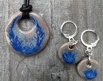 Something Blue Ceramic Jewelry Set: Handmade Stoneware Pendant Earrings