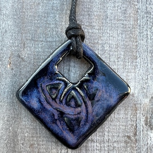Misty Purple Ceramic Pendant: Handmade Glazed Stoneware Necklace