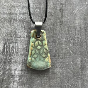 Green Botanical Ceramic Pendant with Adjustable Cord / Handmade Gift