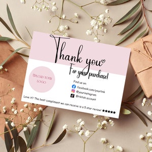 Printable Thank You Cards Business Template Poshmark Etsy Small Business Thank You For Your Purchase Editable Customer Packaging Insert Note