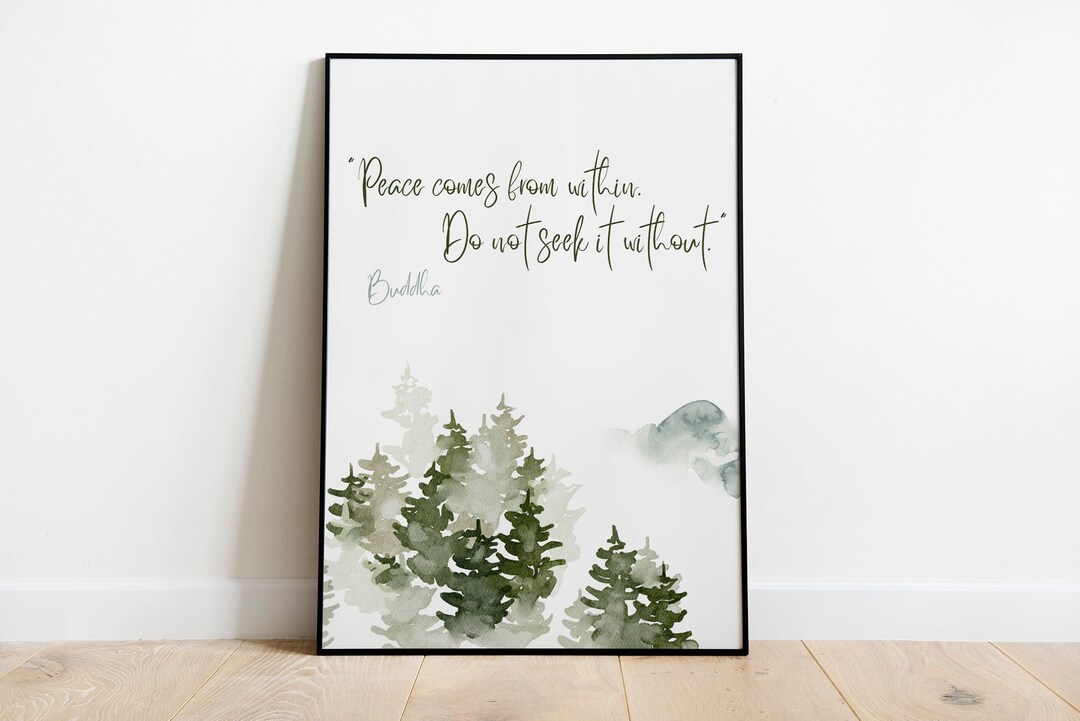 Peaceful Watercolor Trees Wall Art With Inspirational Quote | Digital ...