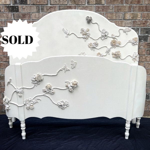 SOLD SOLD SOLD Vintage Full French Bed "Sun Lace and Vapor Flowers"