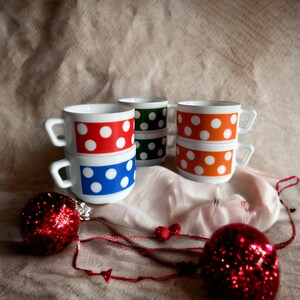 2 Grandes Tasses Vintage Arcopal Motif Polka - Rétro Et Coloré
