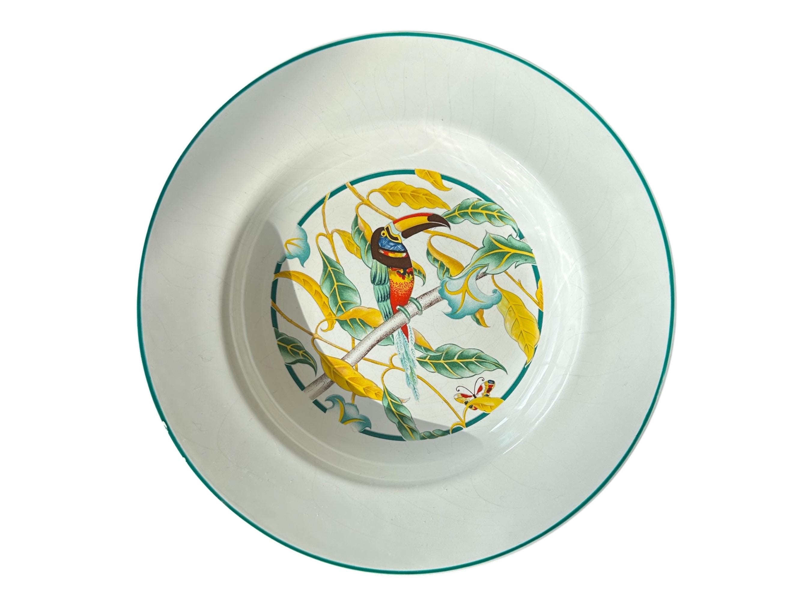 6 Assiettes à Dessert Anciennes Décor Toucan - Céramique Vintage, Motif Oiseau Tropical
