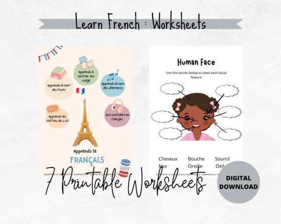Learn French Worksheets for Kids Printable French & English - Etsy