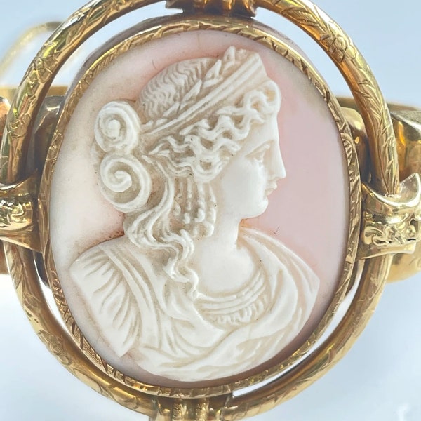 Antique 14k gold shell cameo bangle, victorian era