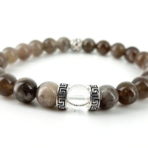 Pulsera gris piedra lunar perlas naturales reales AAA Unisex Francés artesanal
