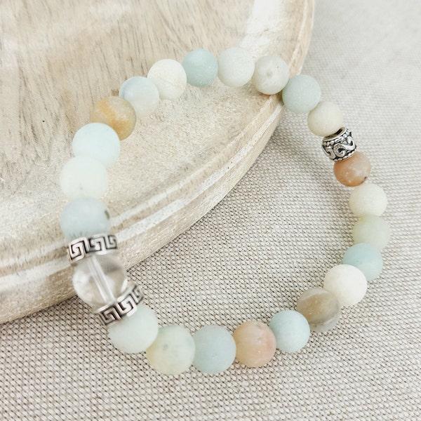 Bracelet Amazonite matt véritables perles naturelles AAA Unisexe Fabrication artisanale française