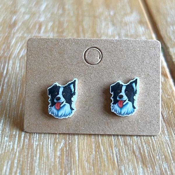 Boucles d'oreilles Dog Border Collie Style Stud, boucles d'oreilles pour animaux de compagnie, boucles d'oreilles chien, boucles d'oreilles collie, boucles d'oreilles border collie
