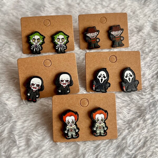 Horror Film Halloween Stud Earrings - Beetlejuice, Freddie Krueger, Jigsaw, Scream, Pennywise. Scary Movie Autumn earrings