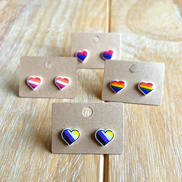 LGBTQ+ Heart Stud Earrings, Pride Flag earrings