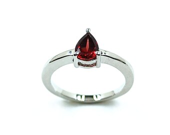 925 Sterling Silber natürliche rote Granat Ring | Handgefertigte Prong Set Birnenform Edelsteinring | Gold Ring | Täglich tragen Ring | Geschenkidee