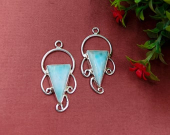 925 Sterling Silber Natürliche Larimar Designer Ohrringe & Anhänger | Handgefertigte Designer Ohrstecker Verbinder | DIY Halskette | DIY Schmuck Zubehör