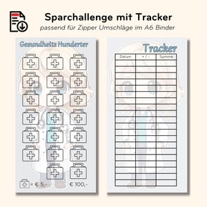 Gesundheits Hunderter 100 Euro Sparchallenge inkl. Tracker für A6 Binder | PDF Download | Sparbinder Umschlagmethode |