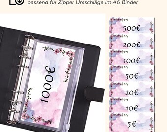 Placeholder set for A6 binder | 5,10,20,50,100,200,500,1000 Euro placeholder PDF Download | Savings binder envelope method