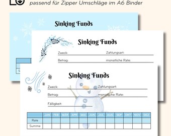 Sinking Fund Tracker voor A6 Binder | Envelope Method Tracker voor zinkende fondsen | Enveloptracker | Download 3 winterontwerpen
