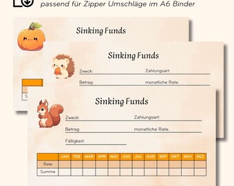 Sinking Fund Tracker voor A6 Binder | Envelope Method Tracker voor zinkende fondsen | Enveloptracker | Download 3 herfstontwerpen
