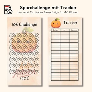 10 euro savings challenge including tracker for A6 binder | PDF Download | Savings binder envelope method | Save 300 euros